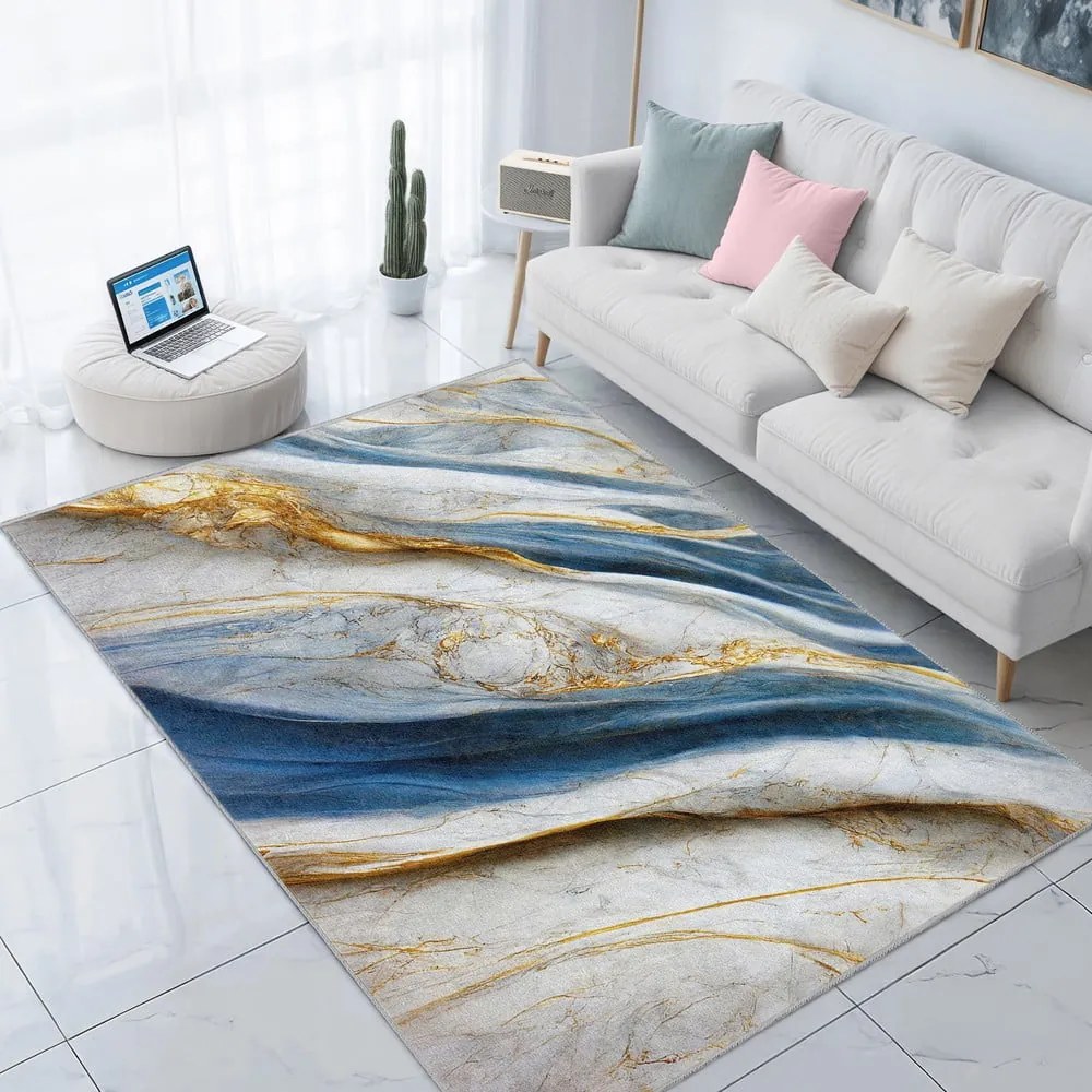 Kék mosható szőnyeg 80x150 cm Golden Spill – Mila Home