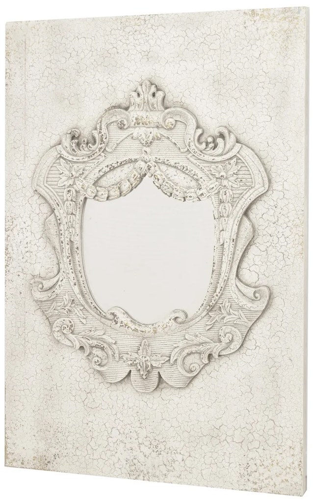 Különleges antikolt tükör vintage repedezett koptatott krémfehér keretben 150,5x100x4cm