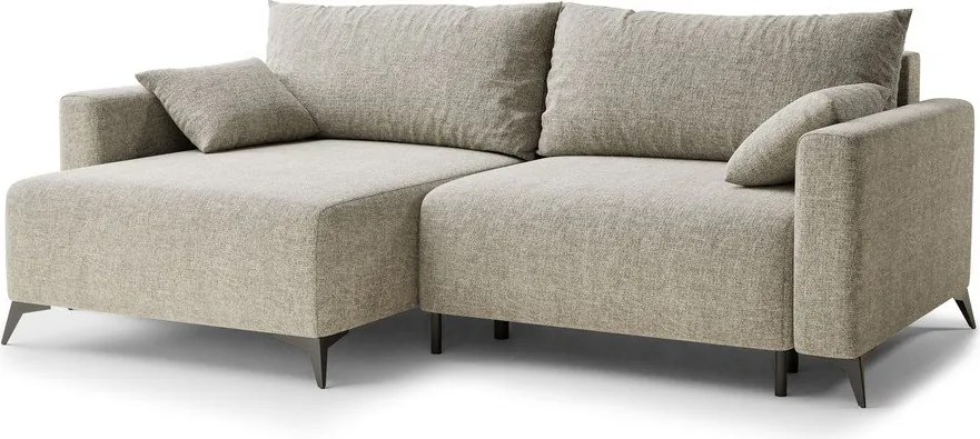 Bézs zsenília kinyitható-tárolóhelyes sarokkanapé (bal oldali-heverő résszel) Leon – Maison de Rêve