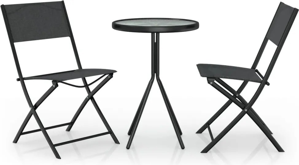 vidaXL 3 részes fekete acél bisztrószett