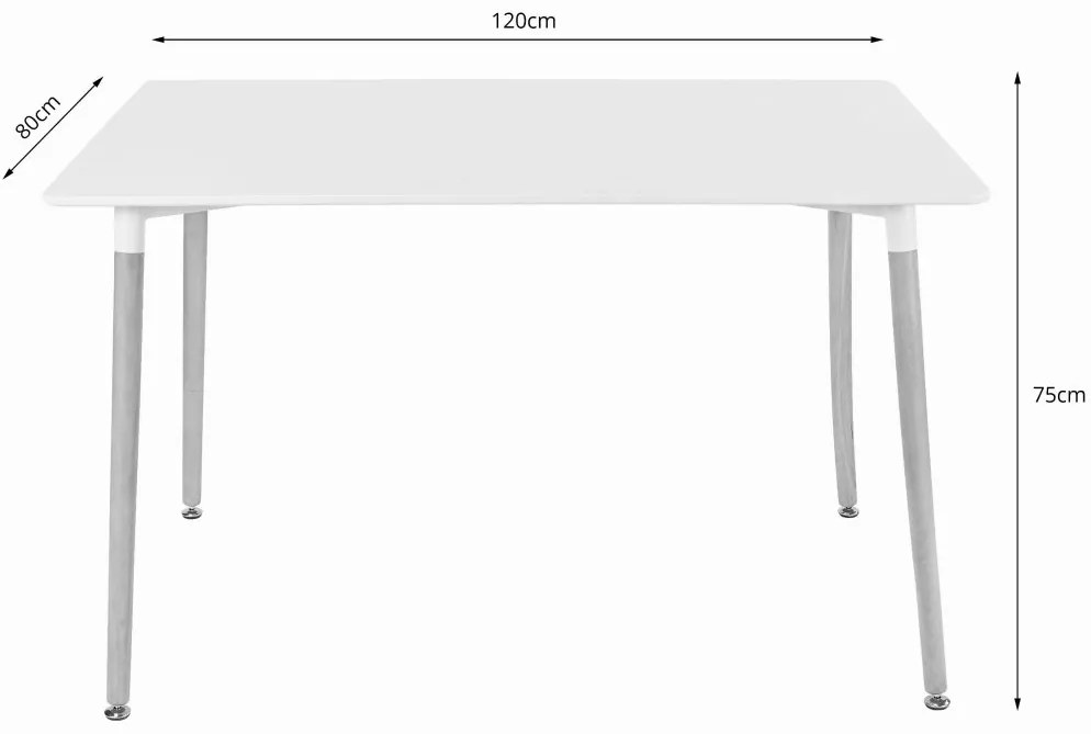 Étkező garnitúra 1 + 4, fehér ADRIA asztal 120x80 cm + fehér-fekete BALI MARK szék bükk lábakkal