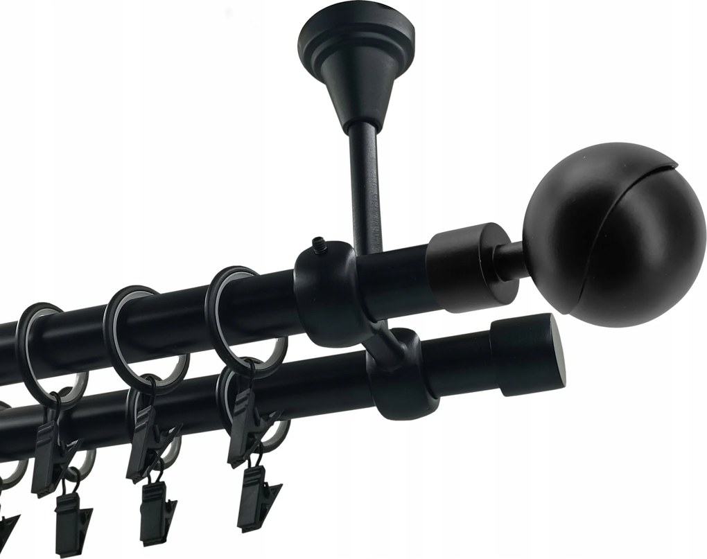 Dupla függönykarnis Fém Mennyezeti 19+19mm Fekete Matt 200cm Gömb Gala
