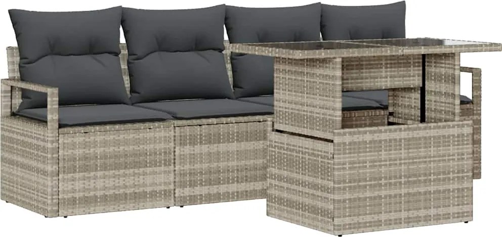 vidaXL Kerti Kanapé Szett tárolóval 5 pcs Világosszürke Poli rattan