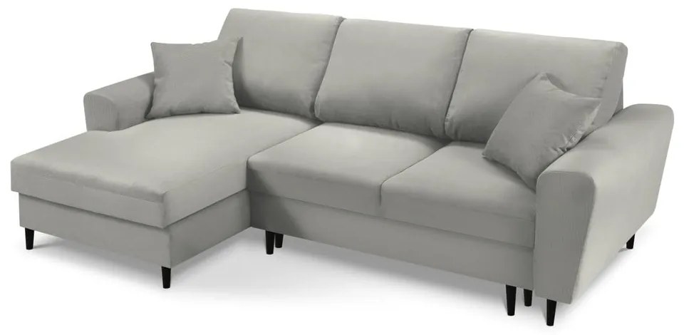 Világosszürke kordbársony kinyitható tárolóhelyes sarokkanapé (bal oldali-heverő résszel) Kyoto – Cosmopolitan Design