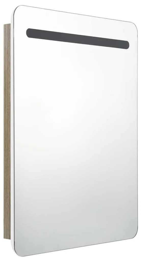 fehér, tölgyszínű LED-es tükrös fürdőszobaszekrény 60x11x80 cm