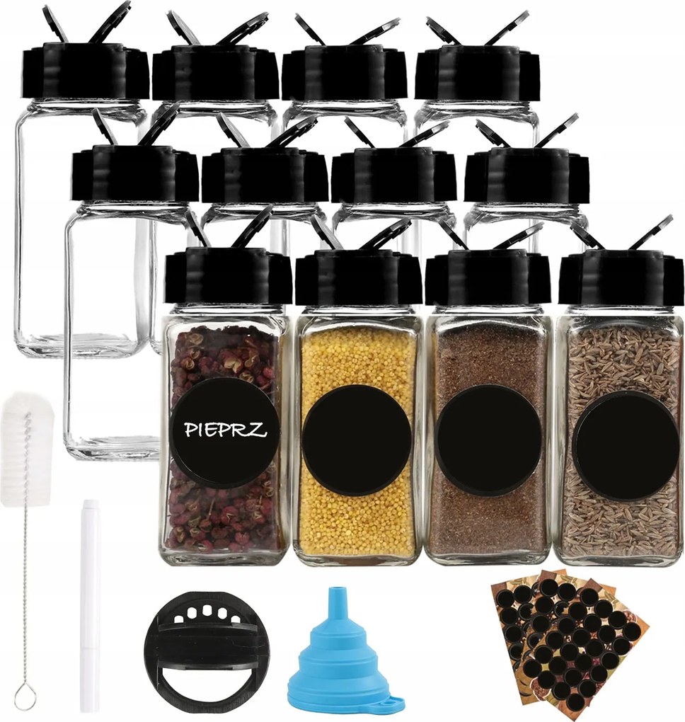 Fűszertartó Szett Üveg Tégelyek Matricák Címkék 12 Db