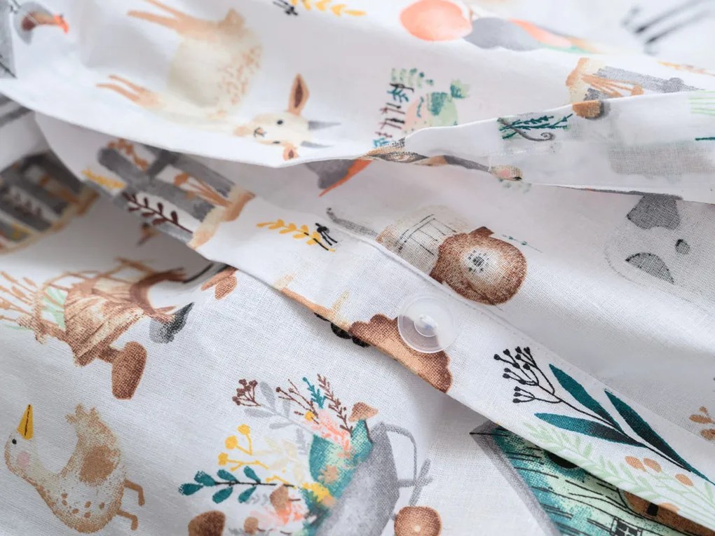 Pamut ágynemű bölcsőhöz HAPPY FARM fehér Ágyneműhuzat mérete: 45 x 65 cm | 90 x 135 cm