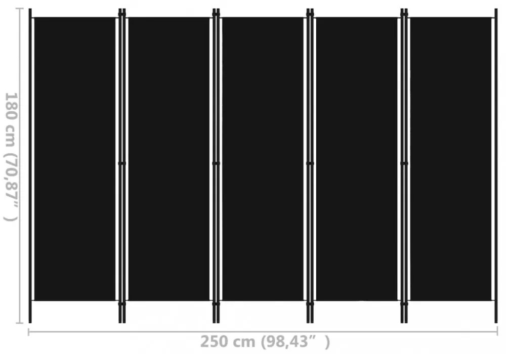 fekete 5 paneles paraván 250 x 180 cm
