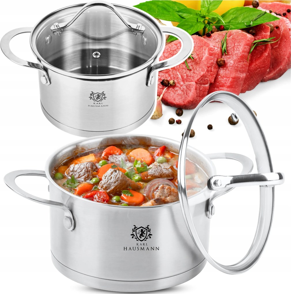 Rozsdamentes Acél Edény Indukciós És Gáztűzhez 6,1L 25cm Fedővel Nagy Edény