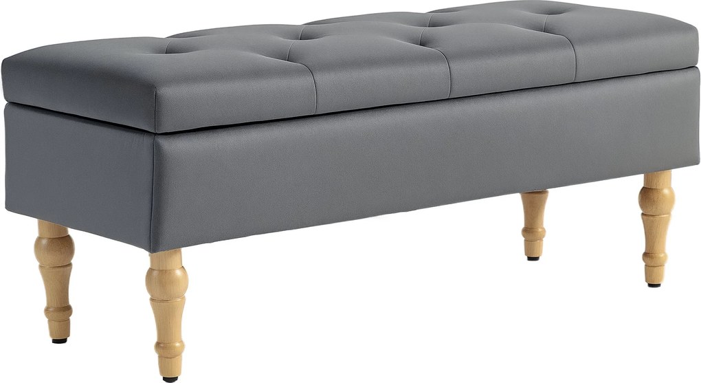 HOMCOM Tároló Puff 2 az 1-ben Vlies Tároló Pad Medieval Stílusban, Kárpitozott Ferde Tetővel és Gumifa Lábakkal, Előszobához, Nappaliba, Hálószobába,