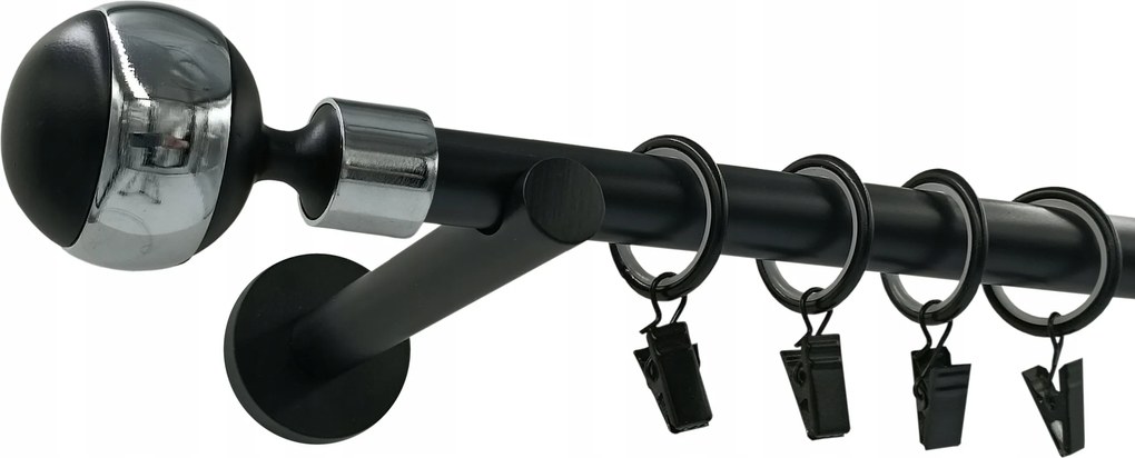 Fém Függönykarnis Szimpla Függönykarnis 19 mm Fekete 300 cm Végzáró