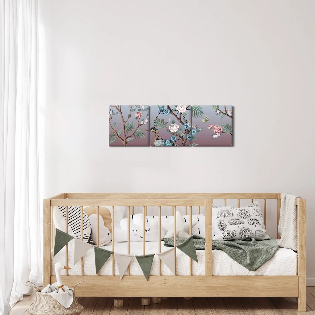 Kép - madár park (órával) (90x30 cm)