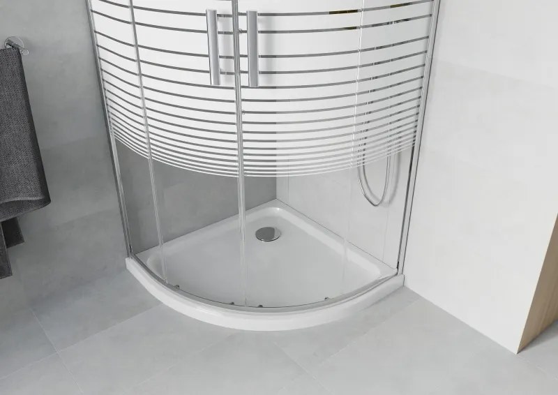 Mexen Rio félköríves zuhanykabin 90 x 90 cm, fehér csíkok, króm + Flat zuhanytálca, fehér - 863-090-090-01-20-4110