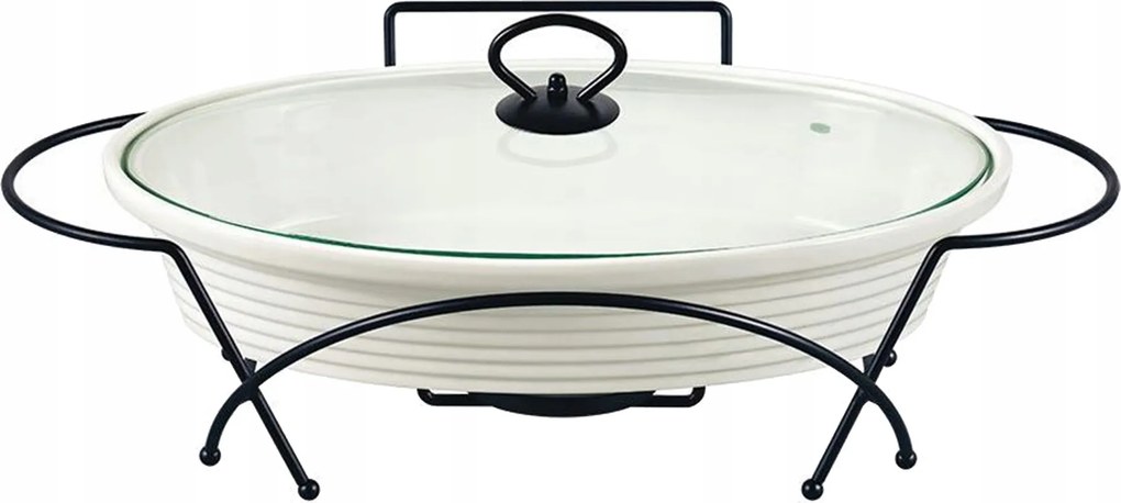 Hőálló Kerámia Edény Melegítővel 2,5L Fehér Fedővel