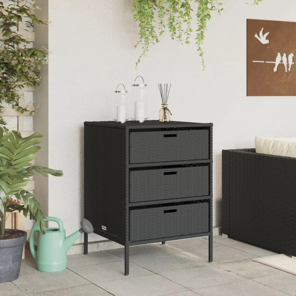 fekete polyrattan kerti tárolószekrény 55 x 59 x 80 cm