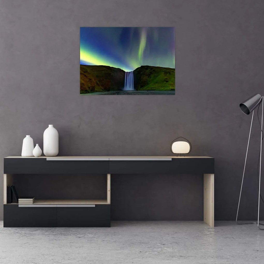 Üveg kép - Aurora Borealis Izlandon (70x50 cm)