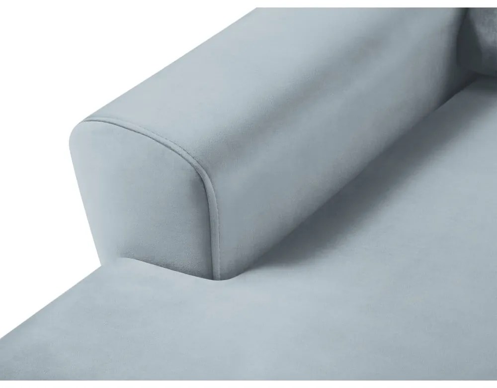 Világoskék bársony kinyitható tárolóhelyes sarokkanapé (bal oldali-heverő résszel) Kyoto – Cosmopolitan Design