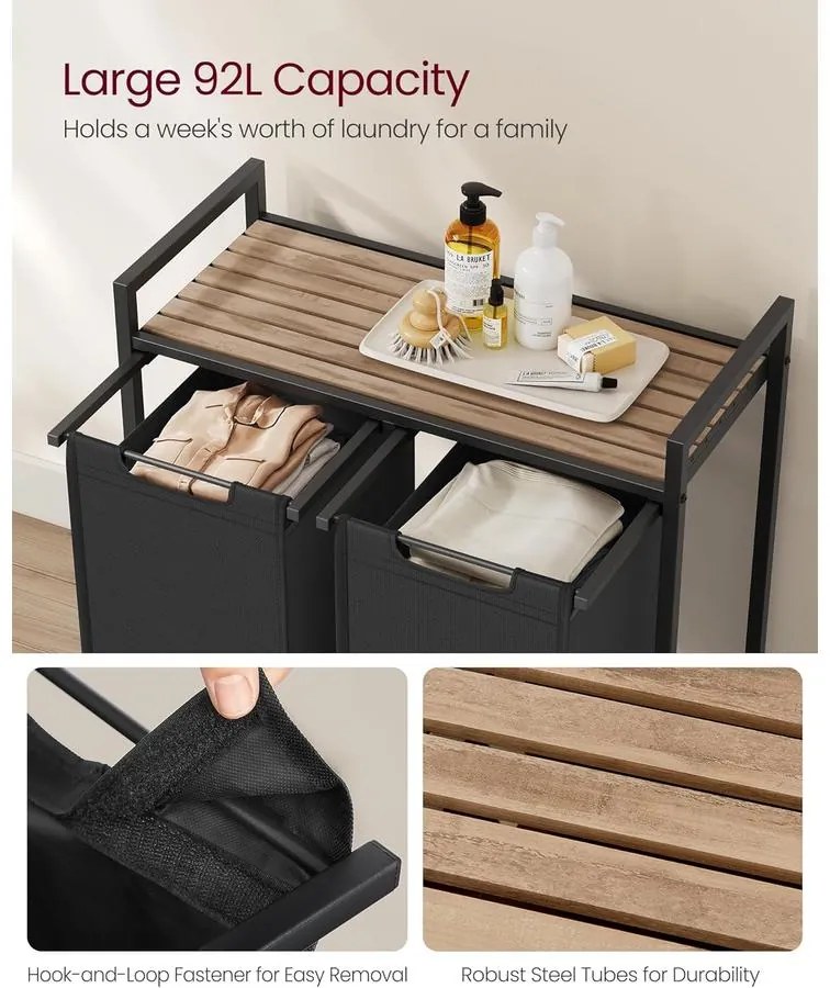 VASAGLE szennyestartó kosár 73 × 33 × 72 cm barna és fekete színben