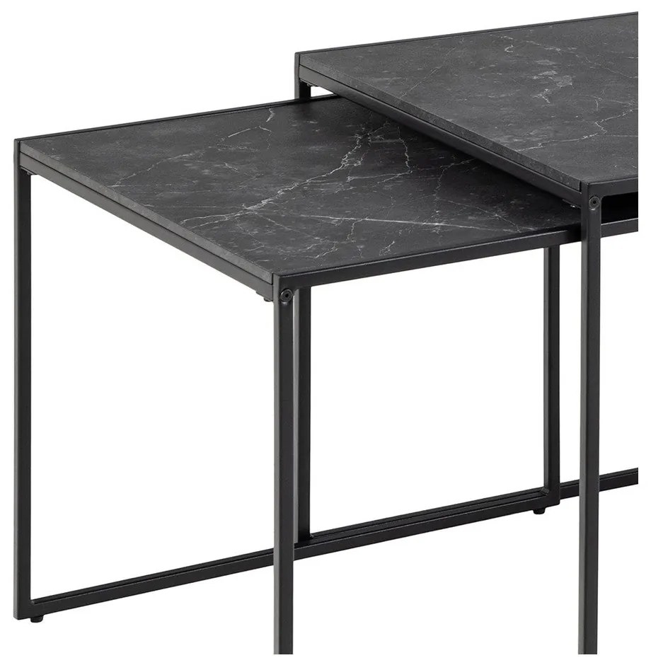 Matt fekete dohányzóasztal szett márvány dekoros asztallappal, 3 db-os 60x120 cm Infinity – Actona