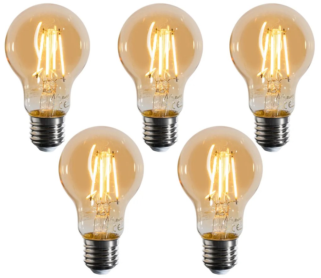 5 darabos E27 szabályozható LED izzó szett A60 arany 4W 420 lm 2200K