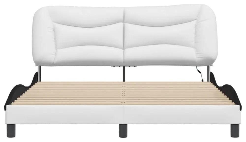 fehér és fekete műbőr ágykeret LED-világítással 160 x 200 cm