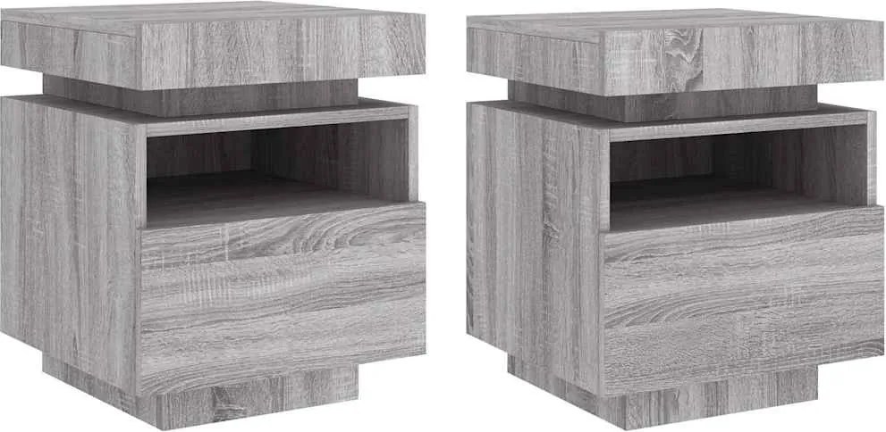 vidaXL 2 db szürke sonoma éjjeliszekrény LED-fényekkel 40x39x48,5 cm