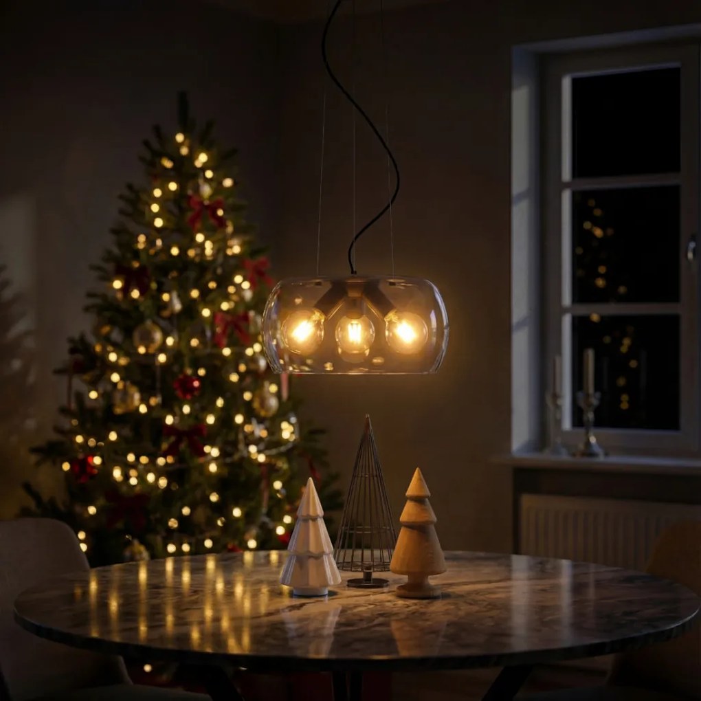 RENDL AMANDA závěsná matná černá jantarové sklo 230V LED E27 3x15W