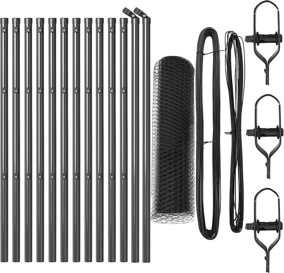 vidaXL Kerítésoszlop Szürke 25 x 0,4 m (13 mm háló) Acél és PVC