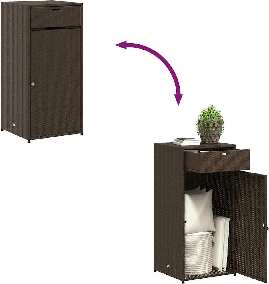 vidaXL barna polyrattan kerti tárolószekrény 55 x 55 x 111 cm
