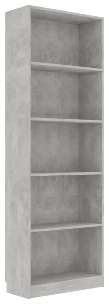 5-szintes betonszürke szerelt fa könyvszekrény 60 x 24 x 175 cm