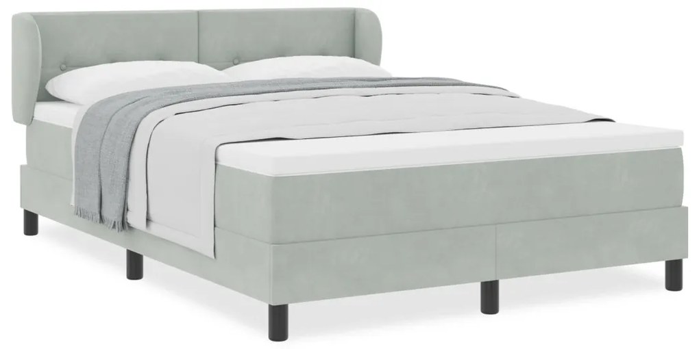 Boxspring Ágy Matrac mellett Világosszürke 140x190 cm Bársony