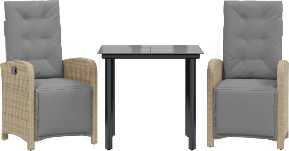 vidaXL 3 részes bézs polyrattan bisztrógarnitúra párnával