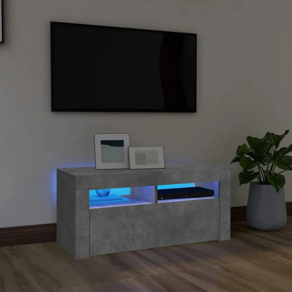 betonszürke TV-szekrény LED-világítással 90 x 35 x 40 cm