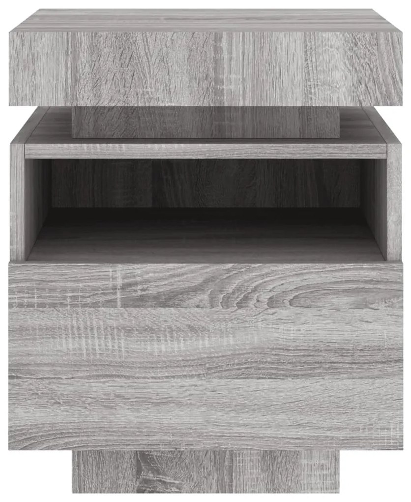 2 db szürke sonoma éjjeliszekrény LED-fényekkel 40x39x48,5 cm