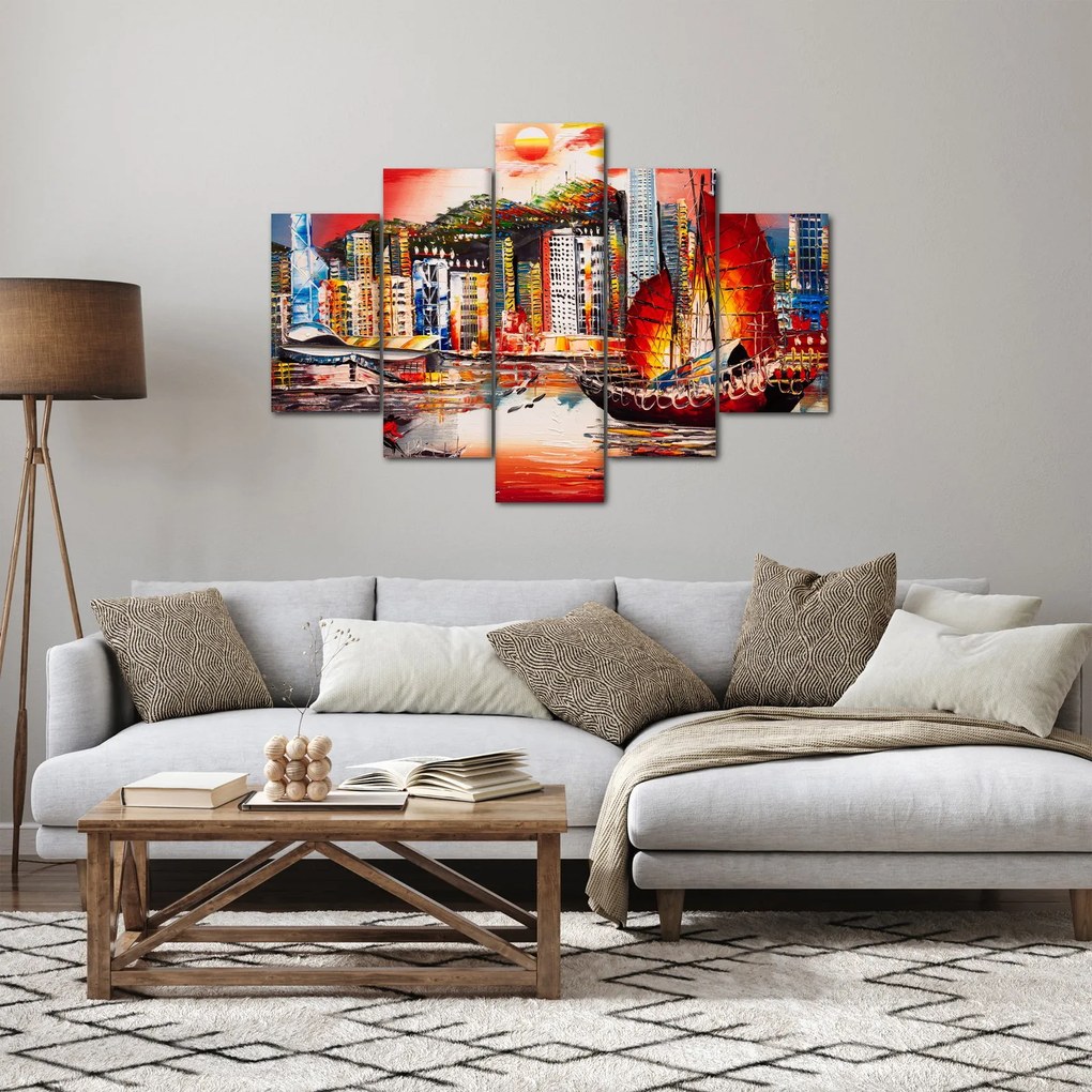 Kép - Victoria Harbour, Hong Kong, olajfestmény (150x105 cm)