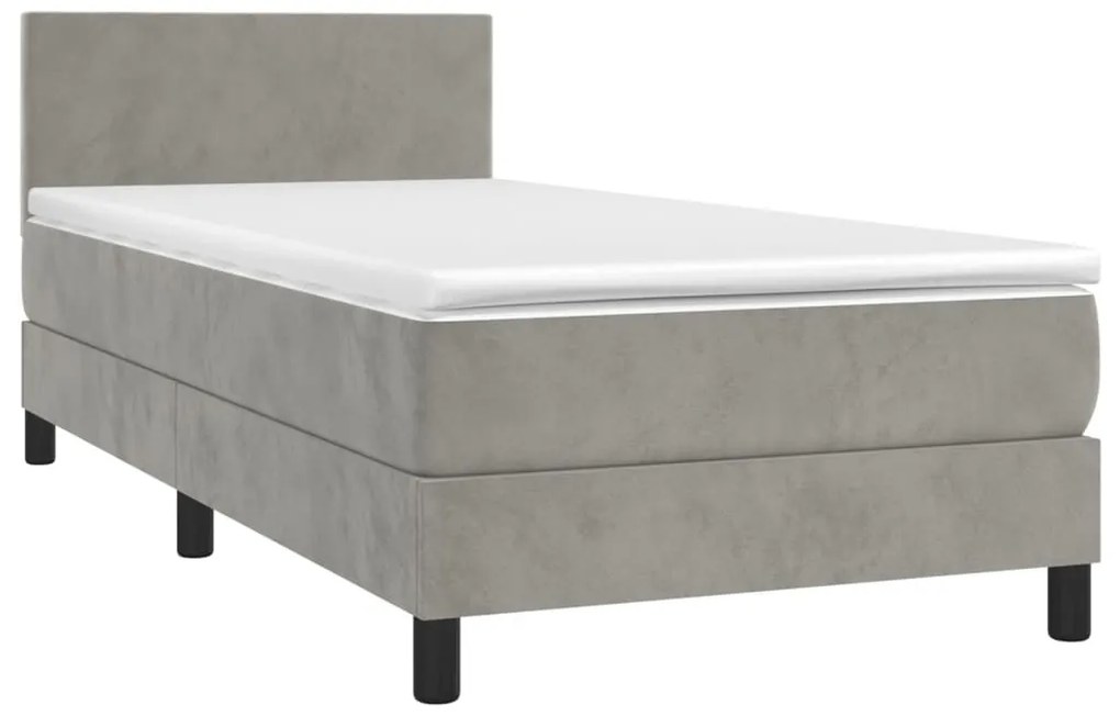 világosszürke bársony rugós és LED-es ágy matraccal 90x200 cm