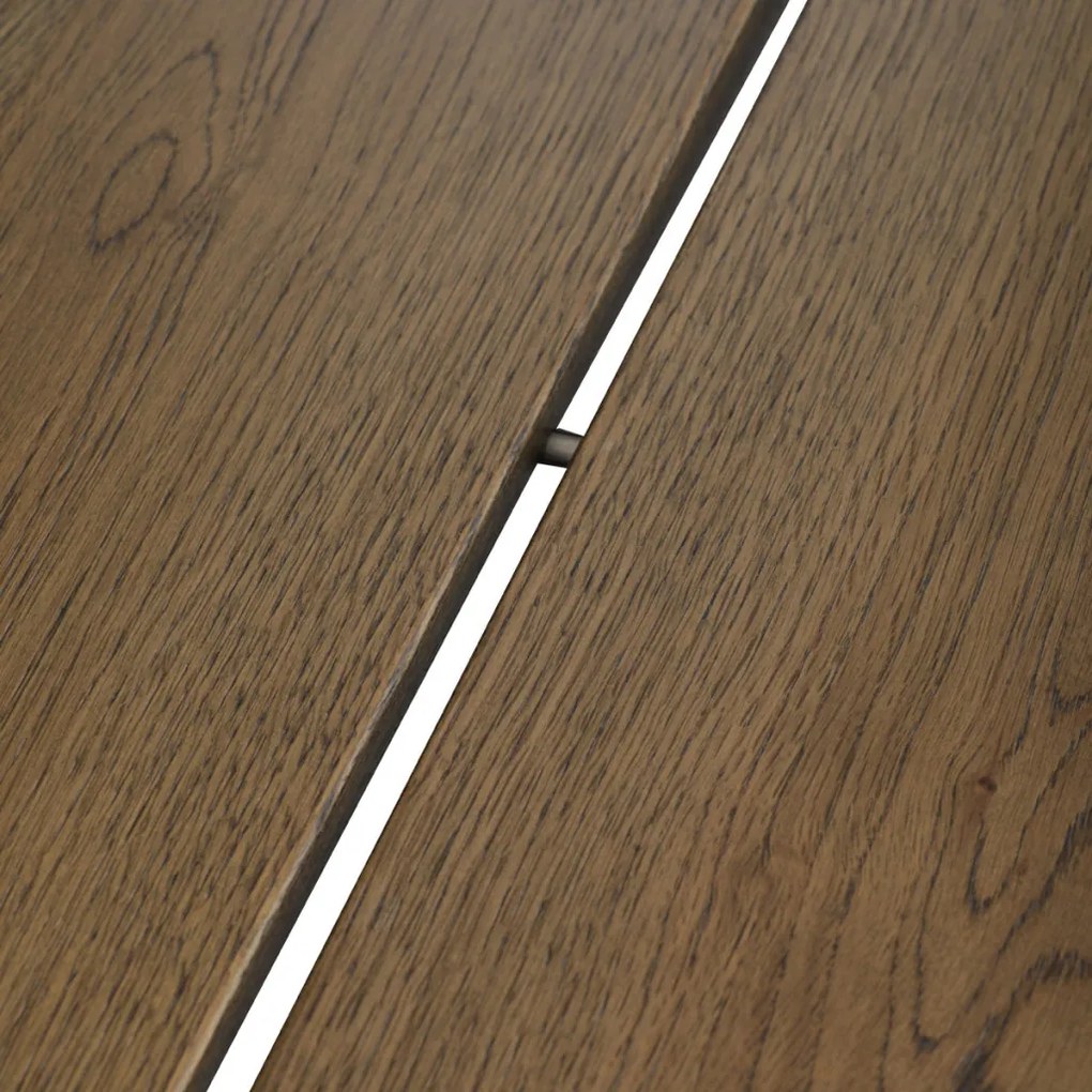 Masă de sufragerie, 220x90cm, furnir, culoare nuc, picioare din metal negru