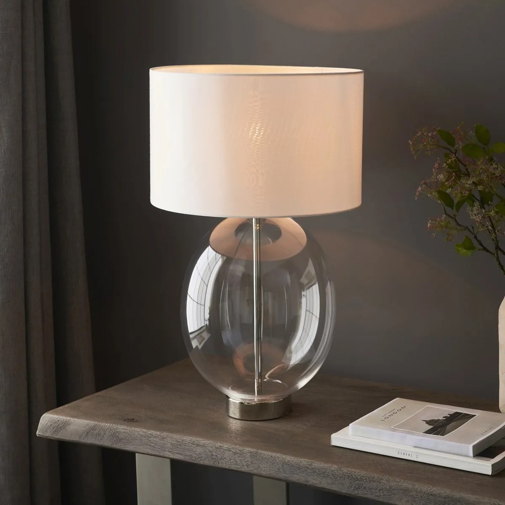 Endon glamour modern asztali lámpa kelda oval fehér nikkel átlátszó end102675