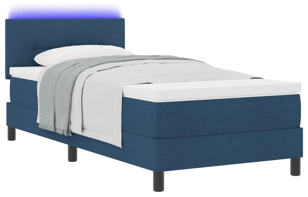 Boxspring Ágy Matraccal és LED Kék 90x200 cm Szövet