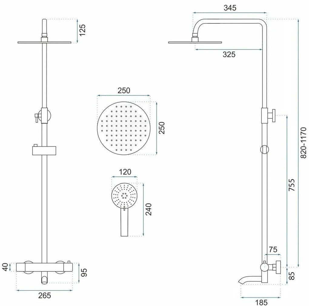Rea Lungo, zuhanygarnitúra termosztatikus csapteleppel, arany matt, REA-P6604