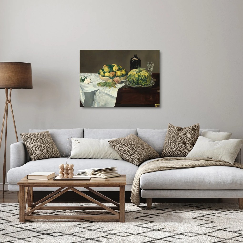 Üveg kép - Edouard Manet, Still Life with Melon and Peaches, reprodukciók (70x50 cm)
