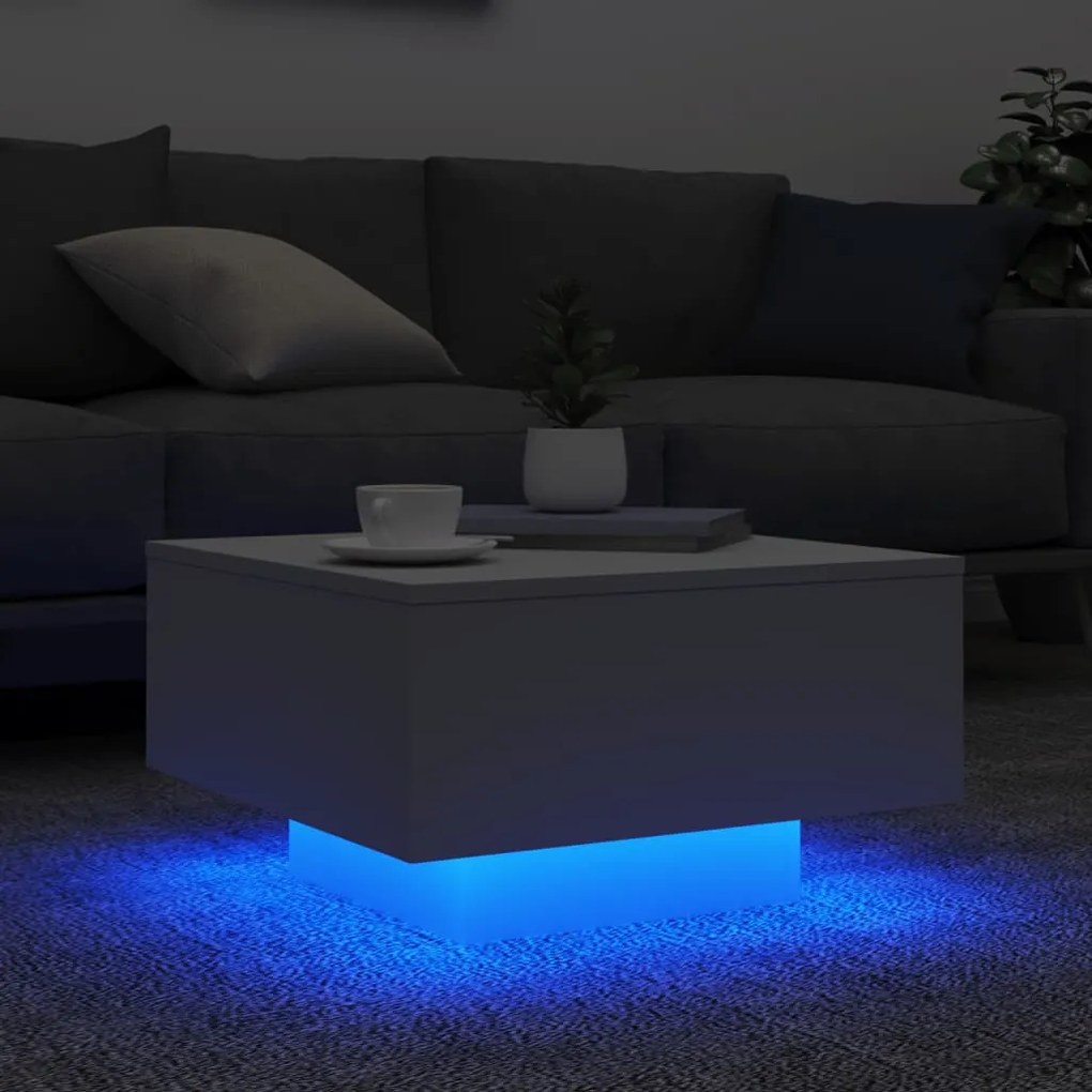 Fehér dohányzóasztal LED-lámpákkal 55 x 55 x 31 cm