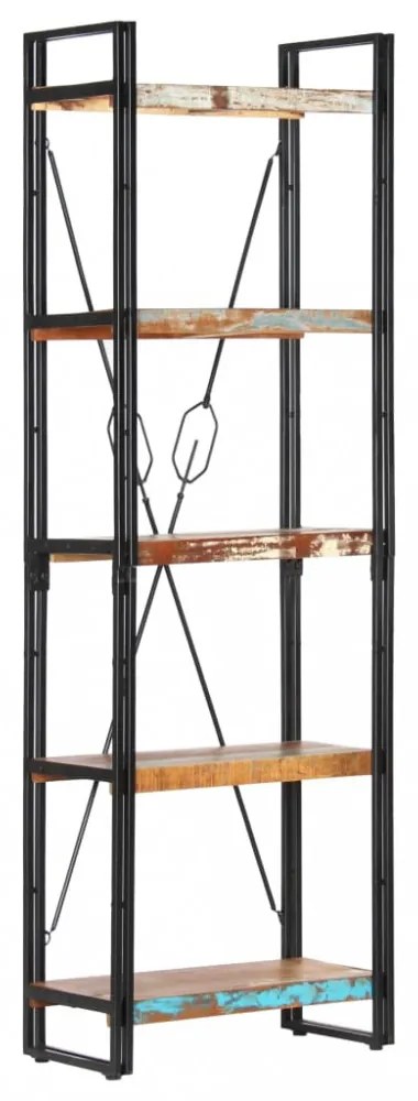5 szintes tömör újrahasznosított fa könyvespolc 60x30x180 cm
