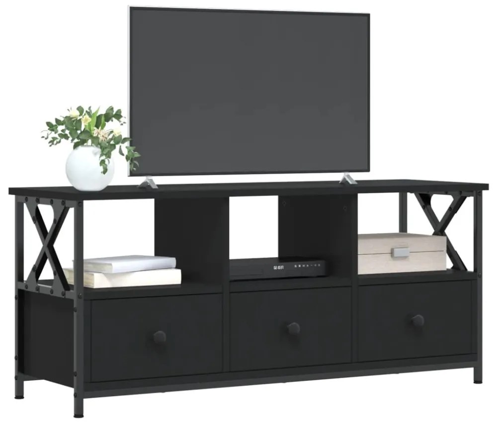 fekete szerelt fa és vas TV-szekrény 102 x 33 x 45 cm