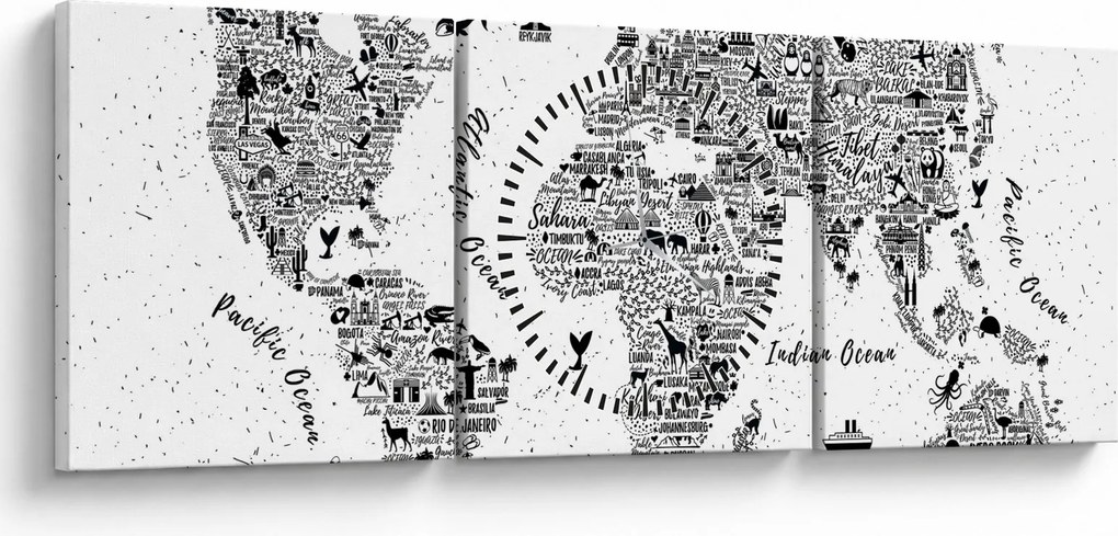 Kép - Piktogramok térképe (órával) (90x30 cm)