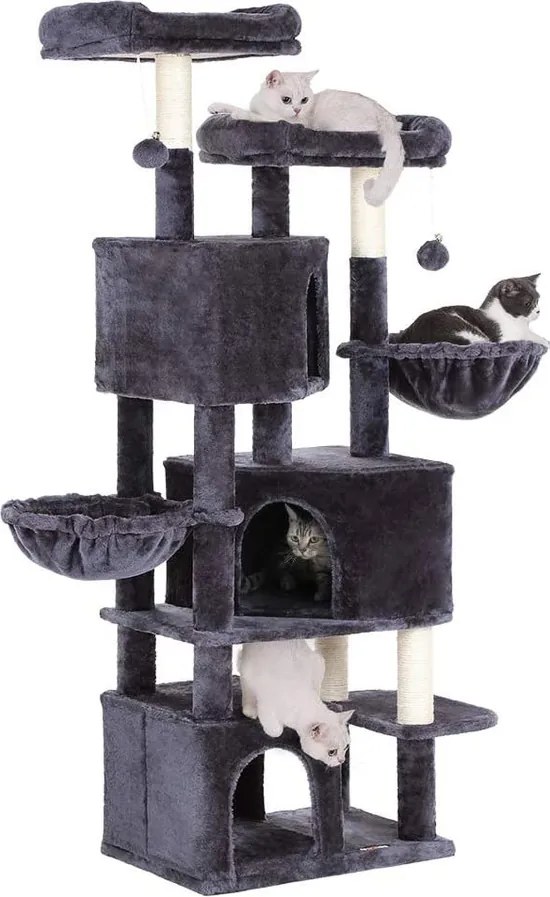 FEANDREA nagy macskafa 3 macskabarlanggal, 164 cm-es macskatorony, füstszürke