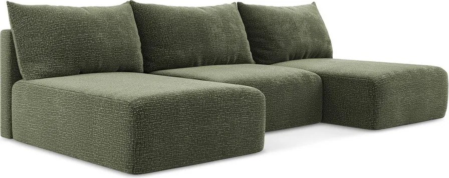 Zöld kinyitható-tárolóhelyes sarokkanapé Kalena – Makamii