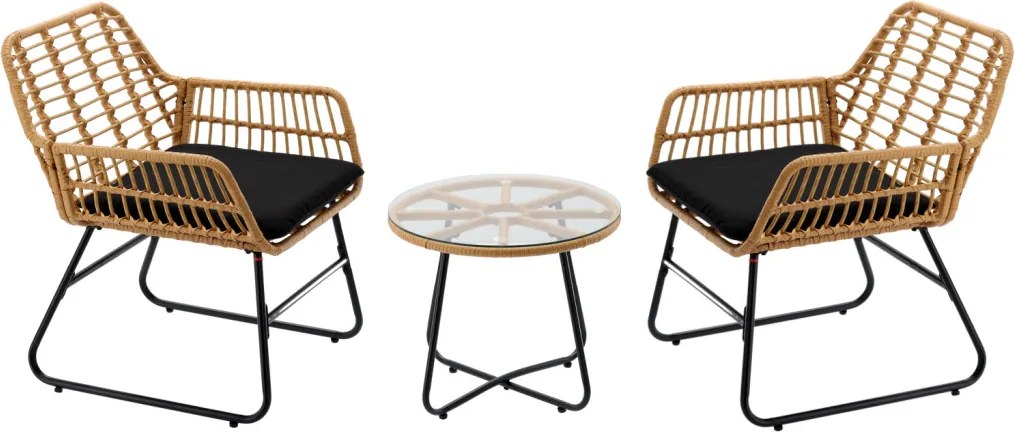 KERTI BÚTORSZETT (2 SZÉK, ASZTAL) – BARNA, PÁRNÁKKAL – FEKETE