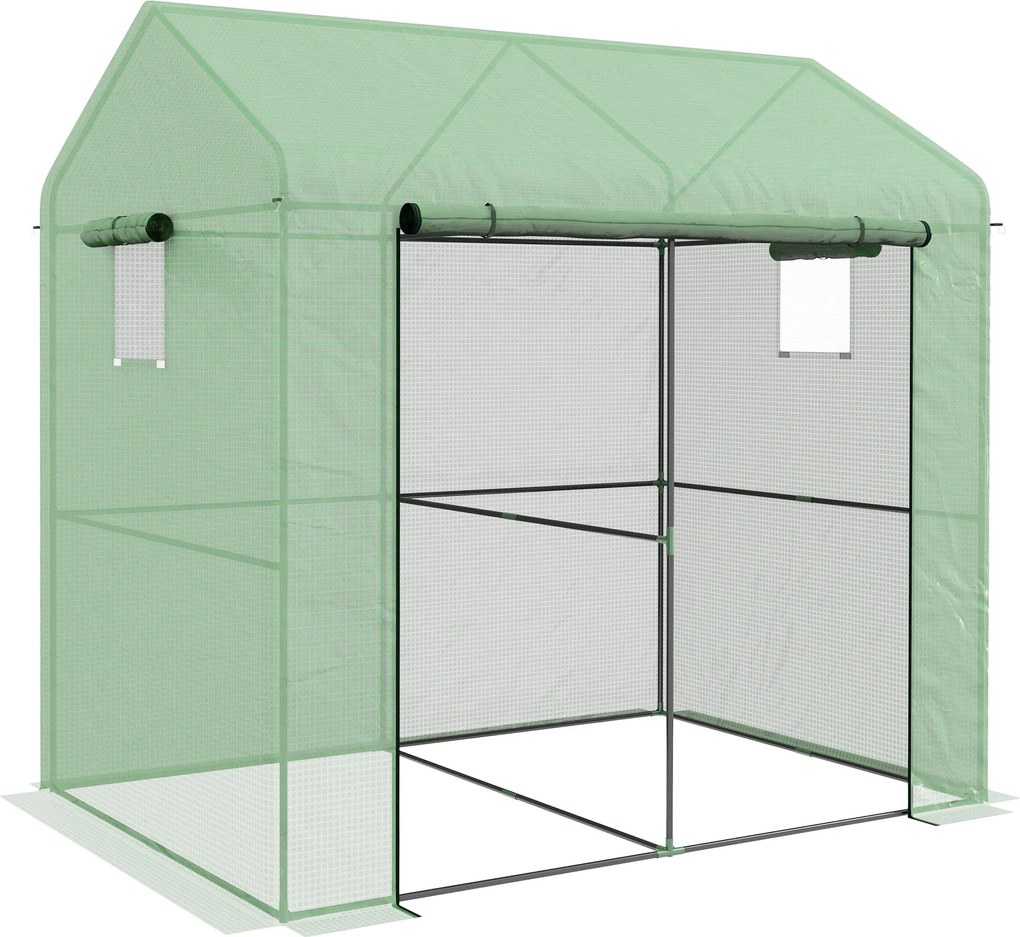 Outsunny Kerti Üvegház PE, Balkon Üvegház, Megerősített 135 g/m² Ponyva, Acél Váz, Felhúzható Cipzáras Ajtó, Zöldségekhez, Növényekhez, Virágokhoz, Be