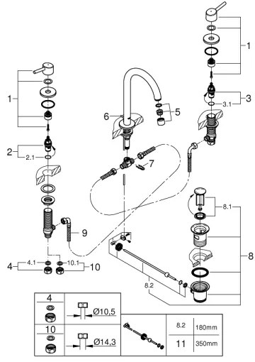 GROHE 20216001 - CONCETTO DN 15 háromlyukú mosdócsaptelep, L méret, króm